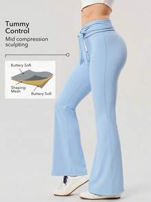 OutZeal Women Sports Leggings Daily Casual Quick-Drying Tummy Control Bow‑Knot Belt Flared Hems - Blue - View 2