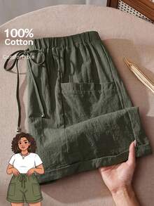 Rusticease Women's Plus Size Fashionable Casual Loose Shorts With Pocket Design,Spring/Summer/Vacation - Army Green - View 8