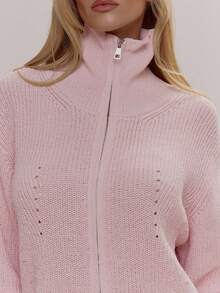 MUSERA High Neck Oversized Zip Through Ribbed Knit Jumper Cute Girly Sexy Spring Winter Going Out Daily Sugar Swizzle - Pink - View 6