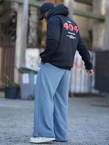 Heavens Edit Men's Casual Street 404 Slogan Graphic Print Thermal Lined Hoodie Sweatshirt, Autumn/Winter, Long Sleeve Top - Black - View 4