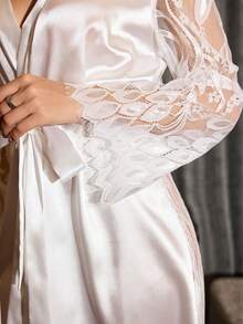 SHEIN Backless Lace Hollow-Out Sexy Women Robe - White - View 5