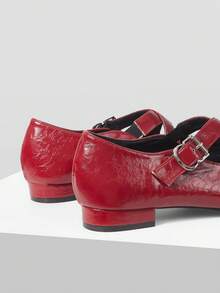 Mnmlis Solid Color Small Square Toe Daily Fashion Comfortable Versatile Casual Flat Shoes, Suitable For Walking Travel And Vacation - Burgundy - View 7