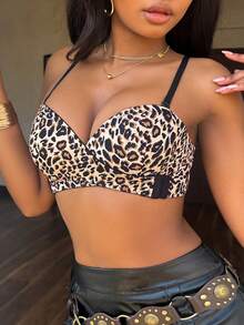 Leopard Print Wireless Bra, Sexy Lingerie For Young Women - Multicolor - View 4