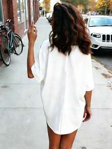 Chiquease Summer Casual Loose Fit Round Neck Short Sleeve Dress - White - View 2