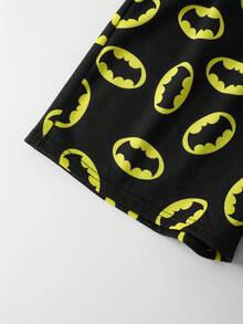 BATMAN X SHEIN Tween Boy Casual Everyday Commute Fashion Street Bat Logo Allover Print Elastic Waist Shorts, Summer - Black - View 5