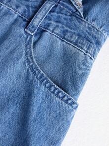 GlowEve 女士休闲纽扣荷叶边牛仔连衣裙，夏季 - 藍色 - 查看 5