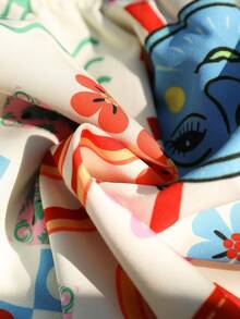 Vivid Eden Bộ đồ 2 mảnh gồm áo không tay và quần short buộc dây bên hông dành cho nữ, họa tiết in nghệ thuật, trang phục đi biển thường ngày. - Nhiều màu - Xem 7