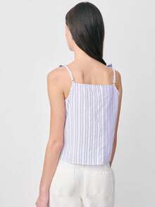 Nöista Sleeveless Top With Contrasting Vertical Stripes And Fringed Trim Along The Neckline And Center. Spring, Summer, Easter. - Multicolor - View 2