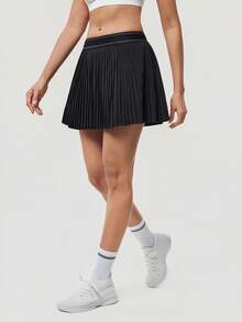 OutZeal 女士休闲健身褶皱网球裙裤 - 黑色 - 查看 5