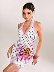 plantica Casual Sexy Urban Chic Floral & Polka Dot Lace Patchwork Dress, Suitable For Outings, Travel, Dates, Parties, Holidays, Valentine's Day, Spring/Summer,Going Out,Sexy, Elegant,, Wedding Guest, Music Festival, Musician, Night Club - Multicolor - View 6