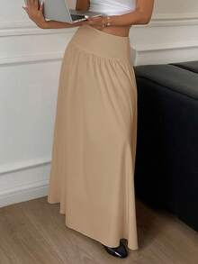 Serisse Chân váy xếp ly khóa kéo màu trơn dành cho nữ, kiểu dáng thường ngày, đa năng. - Màu Khaki - Xem 6