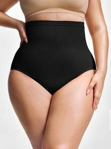 SHAPORA 大码女式高腰显瘦纯色内裤 - 黑色 - 查看 5