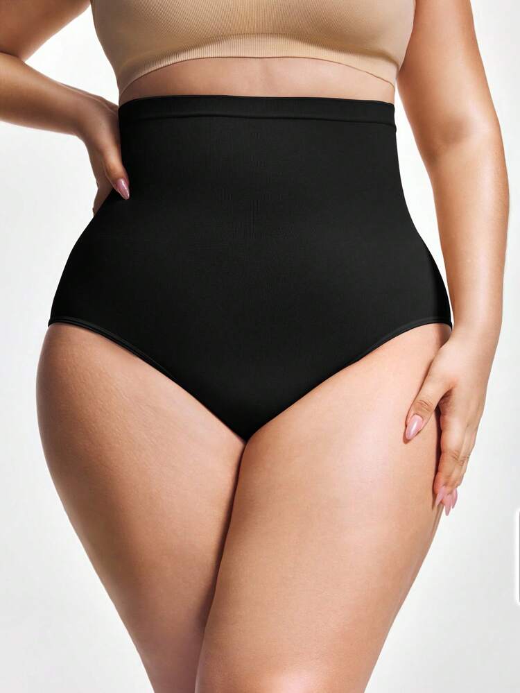 SHEIN Calzones de talle alto y unicolor para mujer de talla grande que estilizan la figura - Negro - Añade 5
