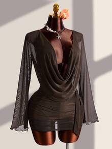 Zestiva 闪亮钻石半透明优雅休闲女士泳衣罩衫，适合海滩度假 - 彩色 - 查看 3