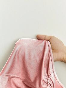 Elamini Áo kiểu ôm sát màu mơ, xếp ly, bất đối xứng vai, thời trang tối giản, thanh lịch, đa năng cho mặc hàng ngày và đi làm, mùa xuân/hè. - Màu Hồng baby - Xem 7