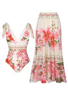 Swim Oasis 一件式印花连体泳衣，时尚沙滩度假套装，夏季 - 彩色 - 查看 6