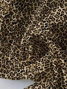 EMERY ROSE New Vintage Fashionable Lightweight Leopard Print Yellow Wide Leg Pants, Drawstring Elastic Waist Slim Straight Leg Pants, Casual Straight Trousers, Plus Size - Multicolor - View 5