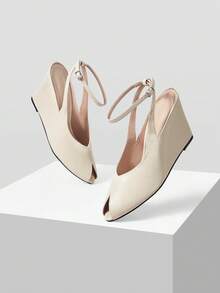 Mnmlis Women's Fashionable Versatile Commuting Minimalist Wedge Sandals Valentine's Day - Apricot - View 2