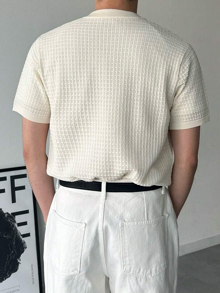 Men's Casual Solid Beige Commuter T-Shirt, Summer