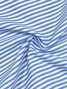 GlowEve CURVE 大码女式蝴蝶结领短袖纽扣宽松A字系带腰身休闲优雅条纹衬衫 - 藍色 - 查看 3