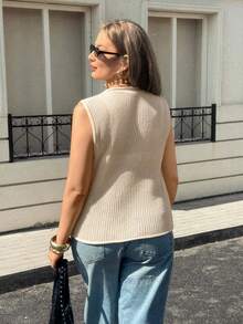 Lounesse Plus Size Sleeveless Knit Top, Apricot Color - Apricot - View 2