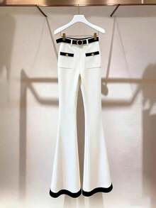 SHEIN Franclia 优雅浪漫的女士喇叭裤（含腰带） - 白色 - 查看 8