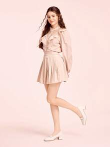 CUCCOO DOLLMOD 法国女鞋春秋季低帮方头中跟粗跟软皮金属扣乐福鞋 - 米色 - 查看 6