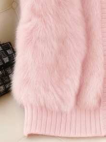 GlowEve 女士立领仿毛皮单排扣马甲，时尚百搭的秋冬休闲外套 - 粉色 - 查看 5