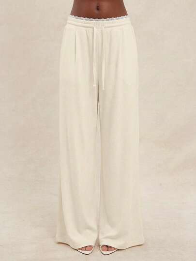 NYA SZN بنطلون رمادي واسع الساق مجموعة متناسقة بنطلون استرخاء صيفي