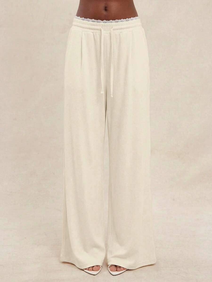 NYA SZN Pants Wide Leg Gray Trousers Matching Set Summer Lounge Pants - Apricot - View 1