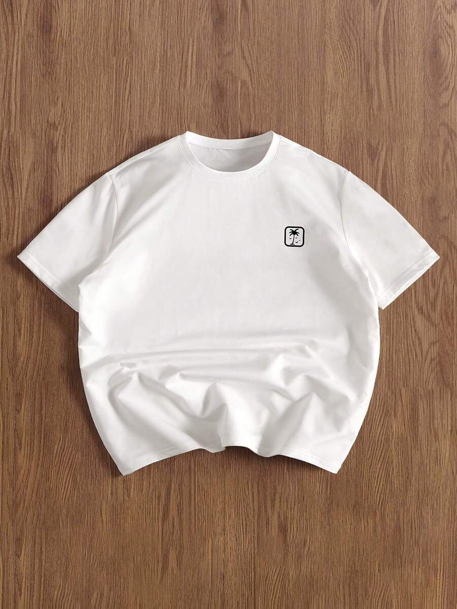 TOKVUE 男士夏季字母印花圆领短袖休闲 T 恤男士夏季服装男士街头潮流街头潮流 T 恤男士落肩 T 恤、街头潮流、男友礼物、返校、图案 T 恤、返校 - 白色 - 查看 1