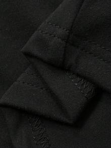 DAZY 女士撞色蕾丝短袖修身T恤 夏季 - 黑色 - 查看 6