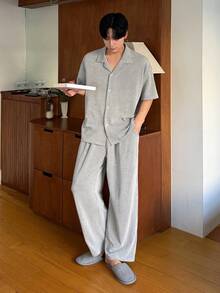 DAZY Men's Striped Shirt And Loungewear Set, Spring/Summer - Black - View 8