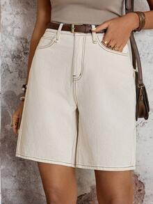 EMERY ROSE 女士休闲日常口袋纽扣牛仔短裤 - 白色 - 查看 6