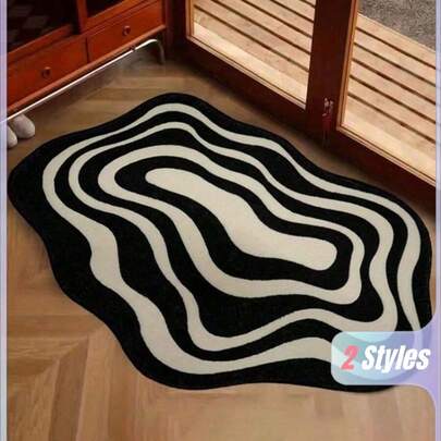 Thảm trang trí mini họa tiết sóng trừu tượng đen trắng hiện đại - Nhỏ gọn & dễ mang theo, mềm mại, có thể giặt tay, chống trượt, làm từ đất tảo cát, thích hợp trang trí phòng khách hoặc phòng ngủ, thảm mini tối giản sử dụng trong nhà/ngoài trời, thảm trải sàn nhỏ đa năng làm từ sợi polyester, thích hợp cho mùa tựu trường.