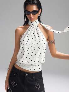 LYSMO 女士休闲爱心印花露背吊带背心，适合夏季、海滩、音乐节等场合，可用作沙滩罩衫、休闲比基尼、舒适泳装或装饰性沙滩装。高领拉链针织吊带背心，无袖，简约休闲，适合日常通勤。 - 彩色 - 查看 4