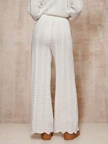 Glamine Women's Perforated Texture Straight Leg Casual Knit Pants, Spring/Autumn White Beach Pants White Wide Leg Pants Women Lace Up Pants - Apricot - View 2