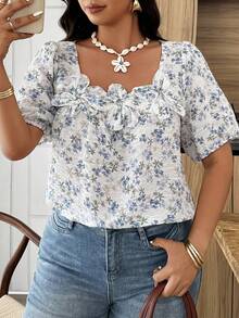 Breezaya 大码女式春夏纹理碎花休闲度假衬衫 - 彩色 - 查看 1