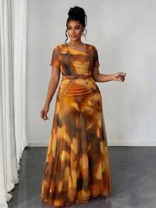 Maweii 大码女式露肩豹纹印花沙滩裙，浪漫度假之选 - 彩色 - 查看 3