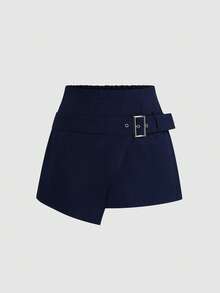 Sweetra Stylish Niche Slimming Black Mini Skirt, Sexy Versatile A-Line Hem Skirt, New American Retro Sexy Style Asymmetrical Design Mini Skirt, High Waist Slimming Skirt, Summer New Design - Black - View 1