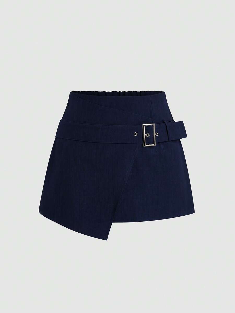 Sweetra Stylish Niche Slimming Black Mini Skirt, Sexy Versatile A-Line Hem Skirt, New American Retro Sexy Style Asymmetrical Design Mini Skirt, High Waist Slimming Skirt, Summer New Design - Black - View 1