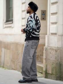 Heavens Edit 高端简约百搭直筒洗水牛仔裤，抽绳松紧腰休闲裤，四季皆宜 - 深灰色 - 查看 4