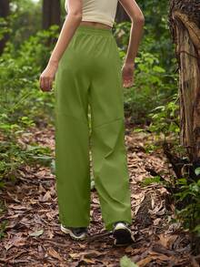 In My Nature 女士字母印花弹力腰带口袋阔腿户外裤 - 草綠色 - 查看 4