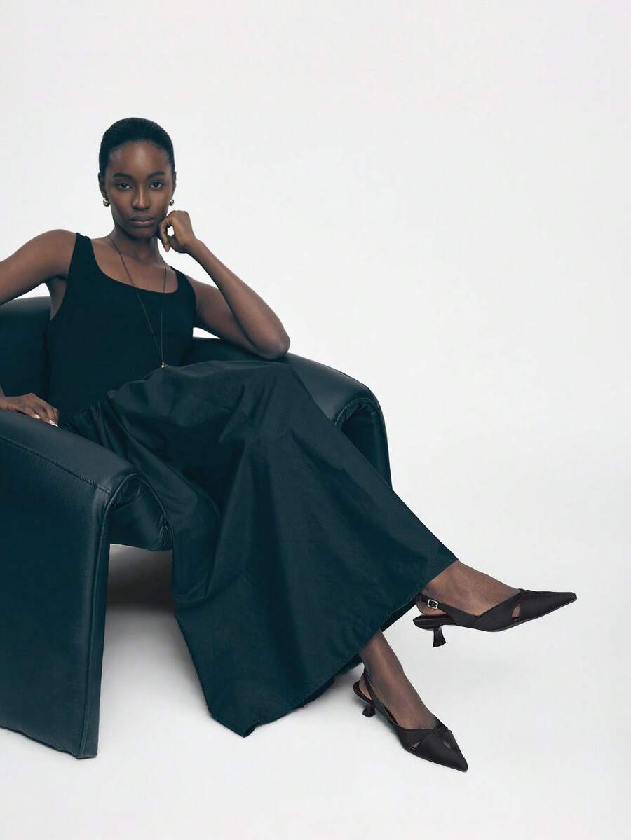 Mnmlis 女士尖头搭扣设计时尚优雅百搭高跟鞋 - 黑色 - 查看 1