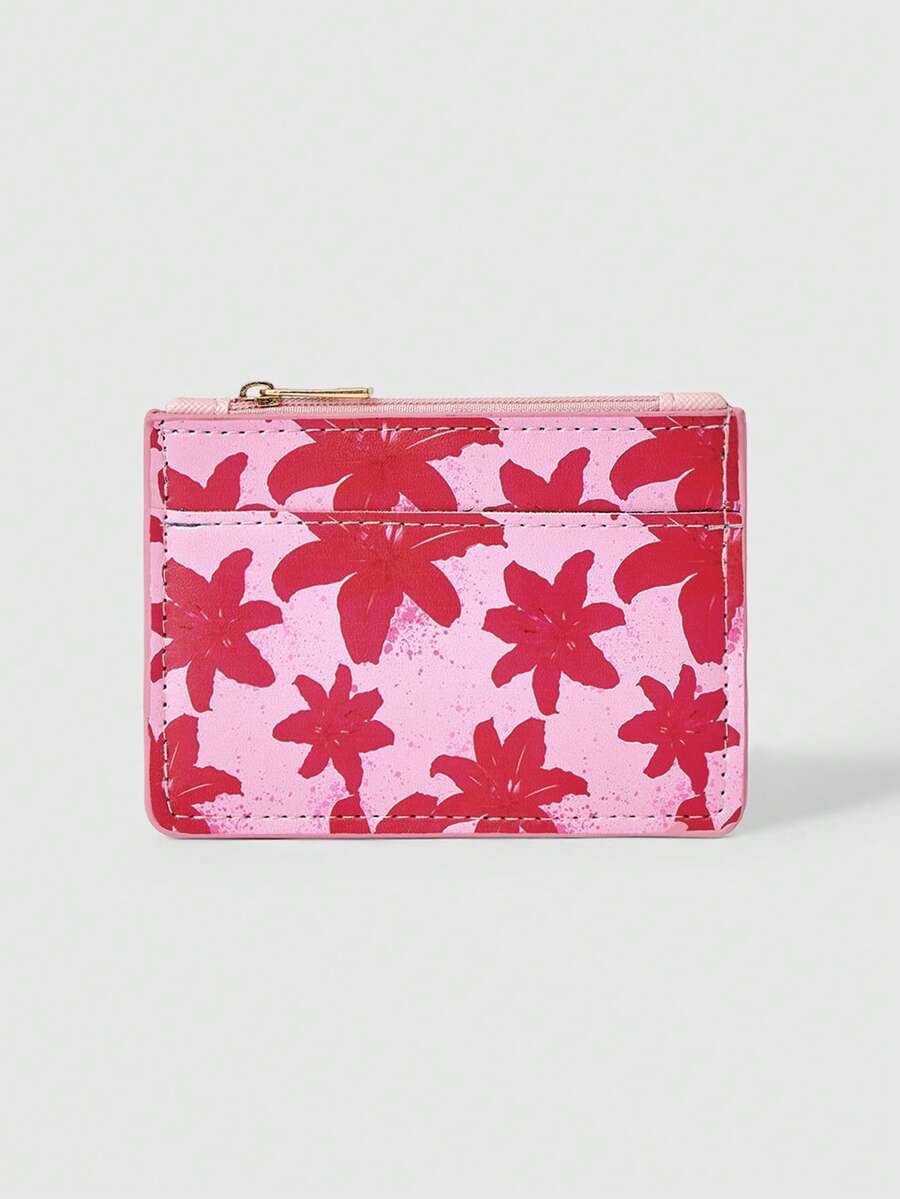 ROMWE Kawaii 玫瑰粉色底，配粉色满花卡片袋 - 玫粉色 - 查看 1