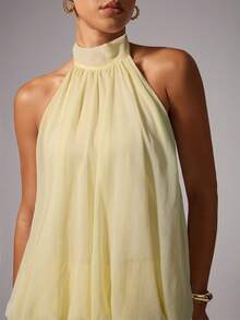 Avenya Elegant Chiffon Halter Backless Dress - Yellow - View 2