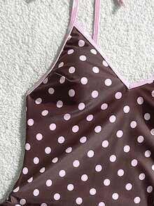 Swim Mod-D 女士波点随机印花细肩带系带连体泳衣，春夏款 - 彩色 - 查看 5