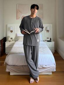 DAZY Men's Grey Label Design Loungewear Set, Spring - Grey - View 6