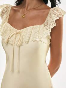 Poéselle 女士时尚优雅露肩蕾丝边中长连衣裙 - 杏色 - 查看 6