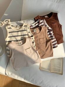 SHEIN 5件套男女宝宝夏季可爱百搭针织条纹背心，多色百搭背心套装 - 彩色 - 查看 6